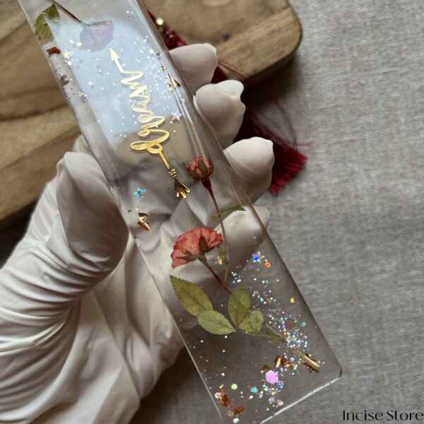 Handmade Resin Bookmark Rose Close Up view