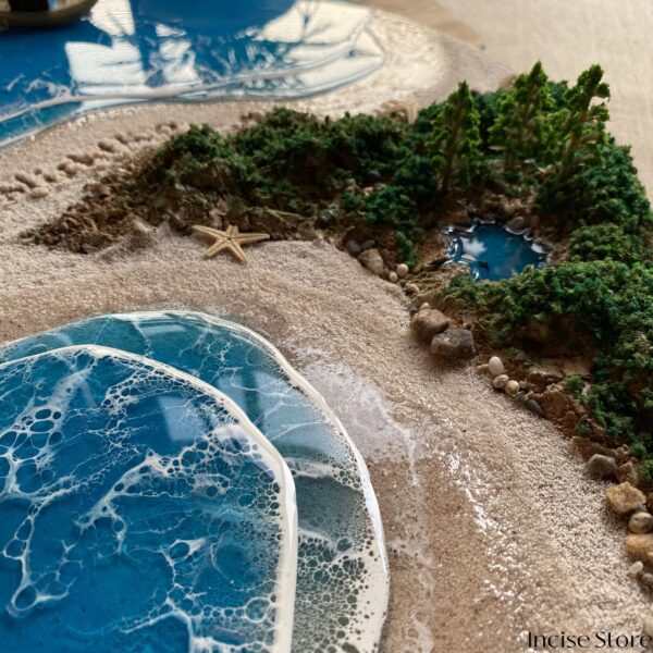 Ocean Beach made of resin Close up view of Moss