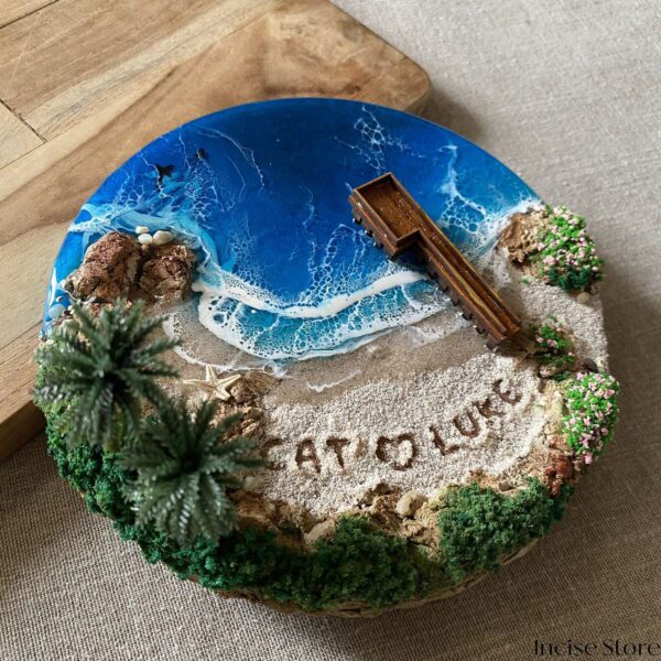 Ocean Resin Seascape with palm tree and bridge