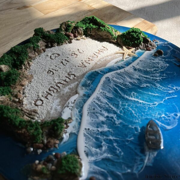 Ocean Scascape with mountain and boat