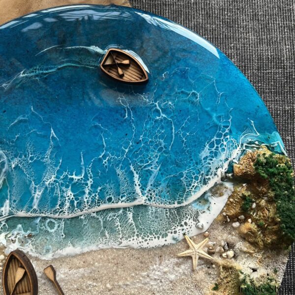 Ocean Seascape Circle Shape Closeup view Ocean with Boat