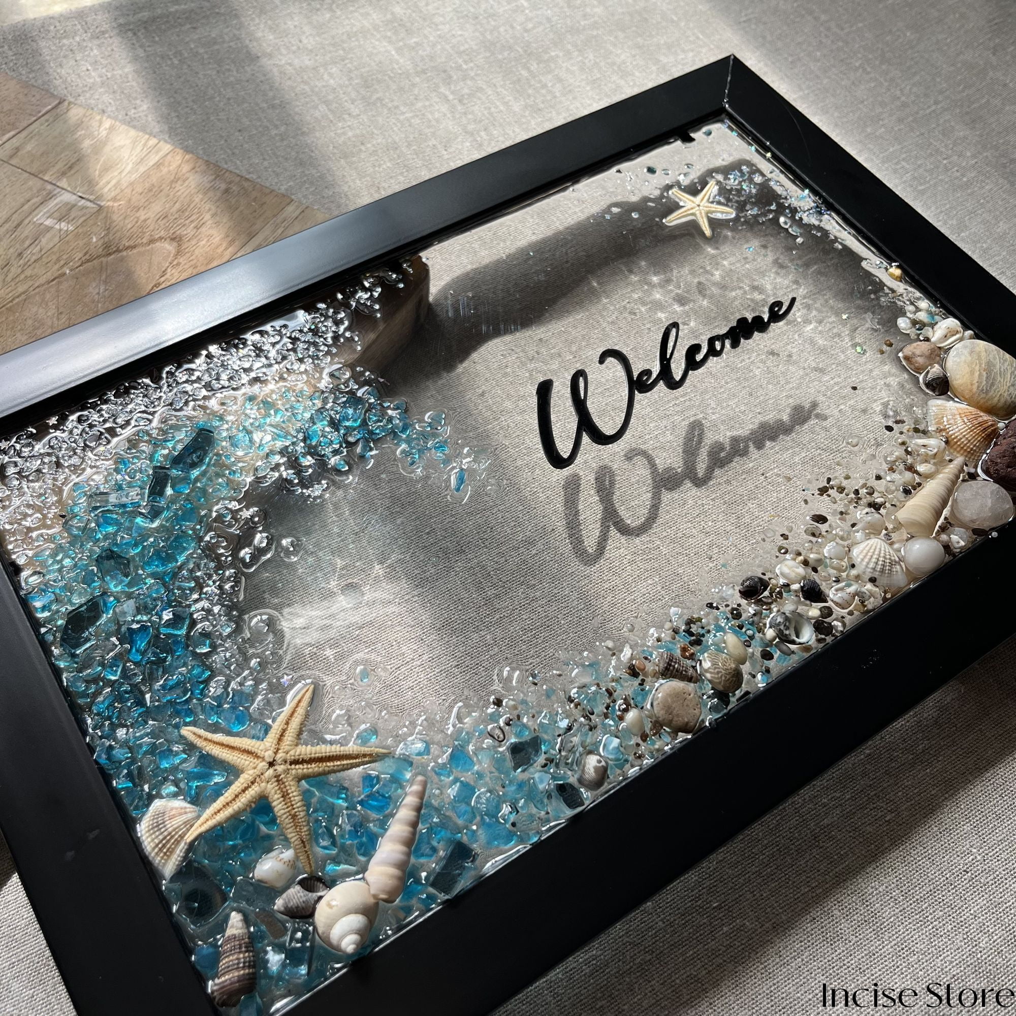 Laser-Engraved Welcome HOME Wall Art | Resin Ocean Waves + Sand Sign | Gallery Wall Hanging | Coastal Decor | South 2024 Carolina