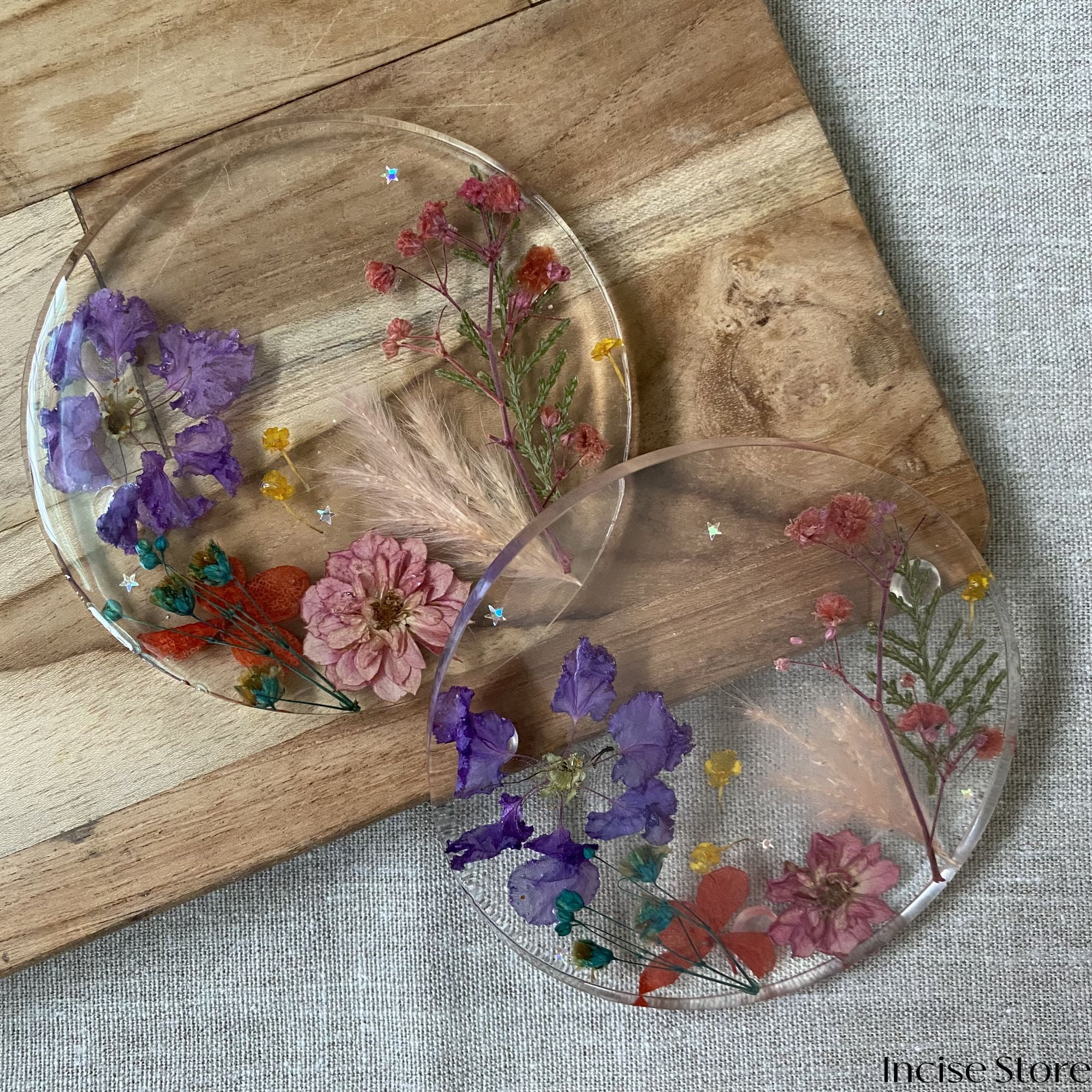 Resin Coasters, Dried Pressed Flowers Coasters, Coffee, Flower, Stone ...