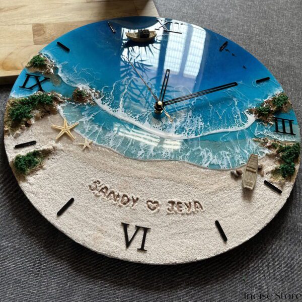 resin ocean wall clock side view