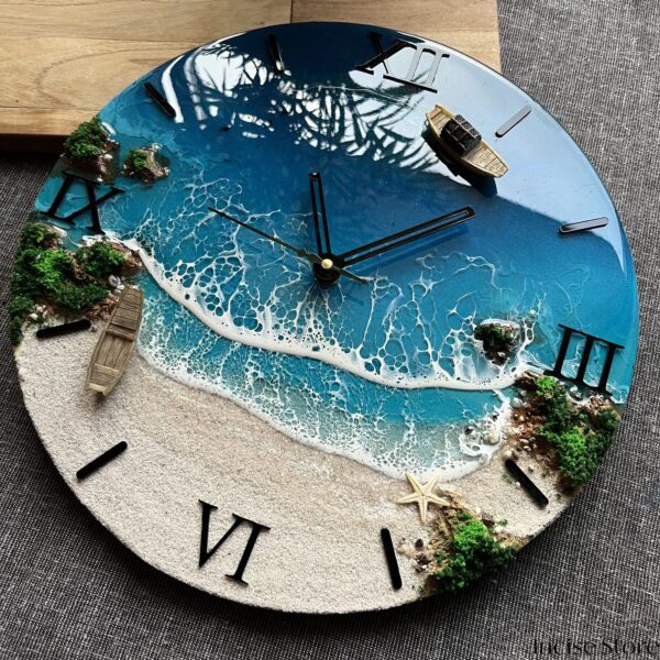 resin ocean wall clock with roman number